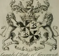 An illustration from The peerage of England : containing a genealogical and historical account of all the peers of England ... : collected from records, old wills, authentick manuscripts, our most approv'd historians, and other authorities (1735)