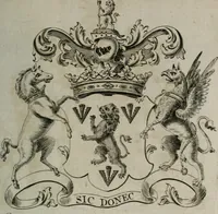 An illustration from The peerage of England : containing a genealogical and historical account of all the peers of England ... : collected from records, old wills, authentick manuscripts, our most approv'd historians, and other authorities (1735)