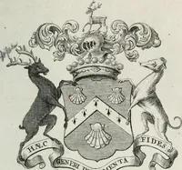 An illustration from The peerage of England : containing a genealogical and historical account of all the peers of England ... : collected from records, old wills, authentick manuscripts, our most approv'd historians, and other authorities (1735)