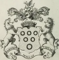 An illustration from The peerage of England : containing a genealogical and historical account of all the peers of England ... : collected from records, old wills, authentick manuscripts, our most approv'd historians, and other authorities (1735)