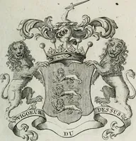 An illustration from The peerage of England : containing a genealogical and historical account of all the peers of England ... : collected from records, old wills, authentick manuscripts, our most approv'd historians, and other authorities (1735)