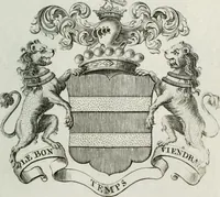 An illustration from The peerage of England : containing a genealogical and historical account of all the peers of England ... : collected from records, old wills, authentick manuscripts, our most approv'd historians, and other authorities (1735)