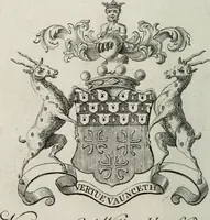 An illustration from The peerage of England : containing a genealogical and historical account of all the peers of England ... : collected from records, old wills, authentick manuscripts, our most approv'd historians, and other authorities (1735)