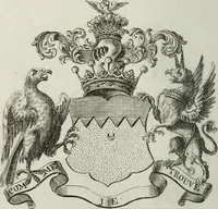 An illustration from The peerage of England : containing a genealogical and historical account of all the peers of England ... : collected from records, old wills, authentick manuscripts, our most approv'd historians, and other authorities (1735)