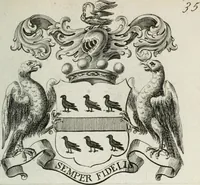 An illustration from The peerage of England : containing a genealogical and historical account of all the peers of England ... : collected from records, old wills, authentick manuscripts, our most approv'd historians, and other authorities (1735)