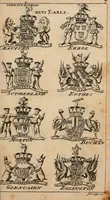 An illustration from The peerage of Scotland : a complete view of the several orders of nobility, of that ancient kingdom; their descents, marriages, issue, and relations; their creations, armorial bearings, crests, supporters, mottos, chief seats, and the high offices they possess ... together with a list of the sixteen peers, from the union to 1767 ... (1767)