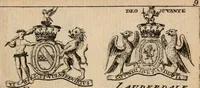 An illustration from The peerage of Scotland : a complete view of the several orders of nobility, of that ancient kingdom; their descents, marriages, issue, and relations; their creations, armorial bearings, crests, supporters, mottos, chief seats, and the high offices they possess ... together with a list of the sixteen peers, from the union to 1767 ... (1767)