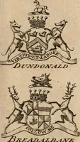 An illustration from The peerage of Scotland : a complete view of the several orders of nobility, of that ancient kingdom; their descents, marriages, issue, and relations; their creations, armorial bearings, crests, supporters, mottos, chief seats, and the high offices they possess ... together with a list of the sixteen peers, from the union to 1767 ... (1767)