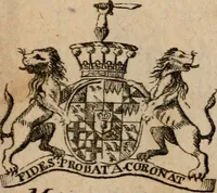 An illustration from The peerage of Scotland : a complete view of the several orders of nobility, of that ancient kingdom; their descents, marriages, issue, and relations; their creations, armorial bearings, crests, supporters, mottos, chief seats, and the high offices they possess ... together with a list of the sixteen peers, from the union to 1767 ... (1767)