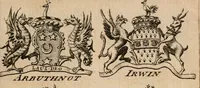 An illustration from The peerage of Scotland : a complete view of the several orders of nobility, of that ancient kingdom; their descents, marriages, issue, and relations; their creations, armorial bearings, crests, supporters, mottos, chief seats, and the high offices they possess ... together with a list of the sixteen peers, from the union to 1767 ... (1767)