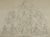 An illustration from Peinture murale à l'huile, du XVe siècle, à Gand : indices primordiaux de l'emploi de la couleur à l'huile, au XIVe siècle, a Gand : recherches sur les anciens peintres Gantois (1859)