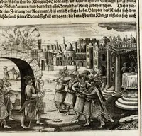 An illustration from Persianischer Rosenthal : in welchem viel lustige Historien scharffsinnige Reden und nützliche Regeln vor 400. Jahren von einem sinnreichen Poeten Schich Saadi in Persischer Sprach beschrieben (1654)