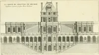 An illustration from Petit uvre d'architecture de Jean Marot, architecte et graveur, ou, Recueil des plans, elevations & coupes de divers anciens edifices de Paris, & de la sépulture des Valois, à S. Denis, avec diverses suites de tombeaux, epitaphes, chapelles, retables d'autels, tabernacles, portes cocheres & autres, &c. & plusieurs petits temples dans le goût antique, qui n'ont jamais paru (1764)