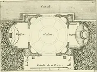 An illustration from Petit uvre d'architecture de Jean Marot, architecte et graveur, ou, Recueil des plans, elevations & coupes de divers anciens edifices de Paris, & de la sépulture des Valois, à S. Denis, avec diverses suites de tombeaux, epitaphes, chapelles, retables d'autels, tabernacles, portes cocheres & autres, &c. & plusieurs petits temples dans le goût antique, qui n'ont jamais paru (1764)