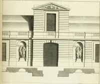 An illustration from Petit uvre d'architecture de Jean Marot, architecte et graveur, ou, Recueil des plans, elevations & coupes de divers anciens edifices de Paris, & de la sépulture des Valois, à S. Denis, avec diverses suites de tombeaux, epitaphes, chapelles, retables d'autels, tabernacles, portes cocheres & autres, &c. & plusieurs petits temples dans le goût antique, qui n'ont jamais paru (1764)