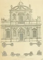 An illustration from Petit uvre d'architecture de Jean Marot, architecte et graveur, ou, Recueil des plans, elevations & coupes de divers anciens edifices de Paris, & de la sépulture des Valois, à S. Denis, avec diverses suites de tombeaux, epitaphes, chapelles, retables d'autels, tabernacles, portes cocheres & autres, &c. & plusieurs petits temples dans le goût antique, qui n'ont jamais paru (1764)