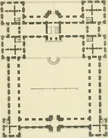 An illustration from Petit uvre d'architecture de Jean Marot, architecte et graveur, ou, Recueil des plans, elevations & coupes de divers anciens edifices de Paris, & de la sépulture des Valois, à S. Denis, avec diverses suites de tombeaux, epitaphes, chapelles, retables d'autels, tabernacles, portes cocheres & autres, &c. & plusieurs petits temples dans le goût antique, qui n'ont jamais paru (1764)