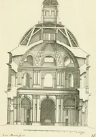 An illustration from Petit uvre d'architecture de Jean Marot, architecte et graveur, ou, Recueil des plans, elevations & coupes de divers anciens edifices de Paris, & de la sépulture des Valois, à S. Denis, avec diverses suites de tombeaux, epitaphes, chapelles, retables d'autels, tabernacles, portes cocheres & autres, &c. & plusieurs petits temples dans le goût antique, qui n'ont jamais paru (1764)