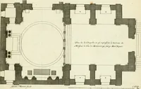 An illustration from Petit uvre d'architecture de Jean Marot, architecte et graveur, ou, Recueil des plans, elevations & coupes de divers anciens edifices de Paris, & de la sépulture des Valois, à S. Denis, avec diverses suites de tombeaux, epitaphes, chapelles, retables d'autels, tabernacles, portes cocheres & autres, &c. & plusieurs petits temples dans le goût antique, qui n'ont jamais paru (1764)
