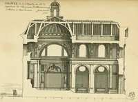 An illustration from Petit uvre d'architecture de Jean Marot, architecte et graveur, ou, Recueil des plans, elevations & coupes de divers anciens edifices de Paris, & de la sépulture des Valois, à S. Denis, avec diverses suites de tombeaux, epitaphes, chapelles, retables d'autels, tabernacles, portes cocheres & autres, &c. & plusieurs petits temples dans le goût antique, qui n'ont jamais paru (1764)