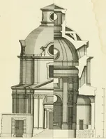 An illustration from Petit uvre d'architecture de Jean Marot, architecte et graveur, ou, Recueil des plans, elevations & coupes de divers anciens edifices de Paris, & de la sépulture des Valois, à S. Denis, avec diverses suites de tombeaux, epitaphes, chapelles, retables d'autels, tabernacles, portes cocheres & autres, &c. & plusieurs petits temples dans le goût antique, qui n'ont jamais paru (1764)