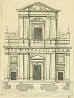 An illustration from Petit uvre d'architecture de Jean Marot, architecte et graveur, ou, Recueil des plans, elevations & coupes de divers anciens edifices de Paris, & de la sépulture des Valois, à S. Denis, avec diverses suites de tombeaux, epitaphes, chapelles, retables d'autels, tabernacles, portes cocheres & autres, &c. & plusieurs petits temples dans le goût antique, qui n'ont jamais paru (1764)