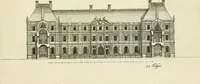 An illustration from Petit uvre d'architecture de Jean Marot, architecte et graveur, ou, Recueil des plans, elevations & coupes de divers anciens edifices de Paris, & de la sépulture des Valois, à S. Denis, avec diverses suites de tombeaux, epitaphes, chapelles, retables d'autels, tabernacles, portes cocheres & autres, &c. & plusieurs petits temples dans le goût antique, qui n'ont jamais paru (1764)