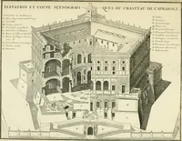 An illustration from Petit uvre d'architecture de Jean Marot, architecte et graveur, ou, Recueil des plans, elevations & coupes de divers anciens edifices de Paris, & de la sépulture des Valois, à S. Denis, avec diverses suites de tombeaux, epitaphes, chapelles, retables d'autels, tabernacles, portes cocheres & autres, &c. & plusieurs petits temples dans le goût antique, qui n'ont jamais paru (1764)