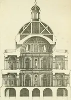 An illustration from Petit uvre d'architecture de Jean Marot, architecte et graveur, ou, Recueil des plans, elevations & coupes de divers anciens edifices de Paris, & de la sépulture des Valois, à S. Denis, avec diverses suites de tombeaux, epitaphes, chapelles, retables d'autels, tabernacles, portes cocheres & autres, &c. & plusieurs petits temples dans le goût antique, qui n'ont jamais paru (1764)