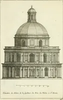 An illustration from Petit uvre d'architecture de Jean Marot, architecte et graveur, ou, Recueil des plans, elevations & coupes de divers anciens edifices de Paris, & de la sépulture des Valois, à S. Denis, avec diverses suites de tombeaux, epitaphes, chapelles, retables d'autels, tabernacles, portes cocheres & autres, &c. & plusieurs petits temples dans le goût antique, qui n'ont jamais paru (1764)