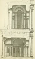 An illustration from Petit uvre d'architecture de Jean Marot, architecte et graveur, ou, Recueil des plans, elevations & coupes de divers anciens edifices de Paris, & de la sépulture des Valois, à S. Denis, avec diverses suites de tombeaux, epitaphes, chapelles, retables d'autels, tabernacles, portes cocheres & autres, &c. & plusieurs petits temples dans le goût antique, qui n'ont jamais paru (1764)