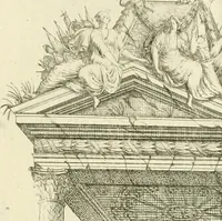 An illustration from Petit uvre d'architecture de Jean Marot, architecte et graveur, ou, Recueil des plans, elevations & coupes de divers anciens edifices de Paris, & de la sépulture des Valois, à S. Denis, avec diverses suites de tombeaux, epitaphes, chapelles, retables d'autels, tabernacles, portes cocheres & autres, &c. & plusieurs petits temples dans le goût antique, qui n'ont jamais paru (1764)