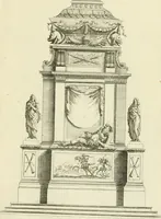 An illustration from Petit uvre d'architecture de Jean Marot, architecte et graveur, ou, Recueil des plans, elevations & coupes de divers anciens edifices de Paris, & de la sépulture des Valois, à S. Denis, avec diverses suites de tombeaux, epitaphes, chapelles, retables d'autels, tabernacles, portes cocheres & autres, &c. & plusieurs petits temples dans le goût antique, qui n'ont jamais paru (1764)