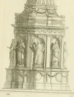 An illustration from Petit uvre d'architecture de Jean Marot, architecte et graveur, ou, Recueil des plans, elevations & coupes de divers anciens edifices de Paris, & de la sépulture des Valois, à S. Denis, avec diverses suites de tombeaux, epitaphes, chapelles, retables d'autels, tabernacles, portes cocheres & autres, &c. & plusieurs petits temples dans le goût antique, qui n'ont jamais paru (1764)
