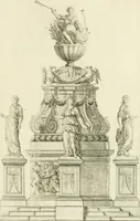 An illustration from Petit uvre d'architecture de Jean Marot, architecte et graveur, ou, Recueil des plans, elevations & coupes de divers anciens edifices de Paris, & de la sépulture des Valois, à S. Denis, avec diverses suites de tombeaux, epitaphes, chapelles, retables d'autels, tabernacles, portes cocheres & autres, &c. & plusieurs petits temples dans le goût antique, qui n'ont jamais paru (1764)