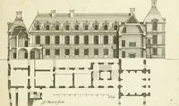 An illustration from Petit uvre d'architecture de Jean Marot, architecte et graveur, ou, Recueil des plans, elevations & coupes de divers anciens edifices de Paris, & de la sépulture des Valois, à S. Denis, avec diverses suites de tombeaux, epitaphes, chapelles, retables d'autels, tabernacles, portes cocheres & autres, &c. & plusieurs petits temples dans le goût antique, qui n'ont jamais paru (1764)
