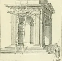An illustration from Petit uvre d'architecture de Jean Marot, architecte et graveur, ou, Recueil des plans, elevations & coupes de divers anciens edifices de Paris, & de la sépulture des Valois, à S. Denis, avec diverses suites de tombeaux, epitaphes, chapelles, retables d'autels, tabernacles, portes cocheres & autres, &c. & plusieurs petits temples dans le goût antique, qui n'ont jamais paru (1764)