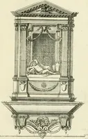 An illustration from Petit uvre d'architecture de Jean Marot, architecte et graveur, ou, Recueil des plans, elevations & coupes de divers anciens edifices de Paris, & de la sépulture des Valois, à S. Denis, avec diverses suites de tombeaux, epitaphes, chapelles, retables d'autels, tabernacles, portes cocheres & autres, &c. & plusieurs petits temples dans le goût antique, qui n'ont jamais paru (1764)