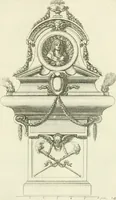 An illustration from Petit uvre d'architecture de Jean Marot, architecte et graveur, ou, Recueil des plans, elevations & coupes de divers anciens edifices de Paris, & de la sépulture des Valois, à S. Denis, avec diverses suites de tombeaux, epitaphes, chapelles, retables d'autels, tabernacles, portes cocheres & autres, &c. & plusieurs petits temples dans le goût antique, qui n'ont jamais paru (1764)