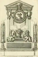An illustration from Petit uvre d'architecture de Jean Marot, architecte et graveur, ou, Recueil des plans, elevations & coupes de divers anciens edifices de Paris, & de la sépulture des Valois, à S. Denis, avec diverses suites de tombeaux, epitaphes, chapelles, retables d'autels, tabernacles, portes cocheres & autres, &c. & plusieurs petits temples dans le goût antique, qui n'ont jamais paru (1764)