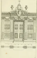An illustration from Petit uvre d'architecture de Jean Marot, architecte et graveur, ou, Recueil des plans, elevations & coupes de divers anciens edifices de Paris, & de la sépulture des Valois, à S. Denis, avec diverses suites de tombeaux, epitaphes, chapelles, retables d'autels, tabernacles, portes cocheres & autres, &c. & plusieurs petits temples dans le goût antique, qui n'ont jamais paru (1764)