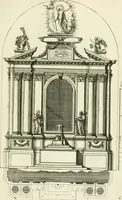 An illustration from Petit uvre d'architecture de Jean Marot, architecte et graveur, ou, Recueil des plans, elevations & coupes de divers anciens edifices de Paris, & de la sépulture des Valois, à S. Denis, avec diverses suites de tombeaux, epitaphes, chapelles, retables d'autels, tabernacles, portes cocheres & autres, &c. & plusieurs petits temples dans le goût antique, qui n'ont jamais paru (1764)