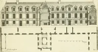 An illustration from Petit uvre d'architecture de Jean Marot, architecte et graveur, ou, Recueil des plans, elevations & coupes de divers anciens edifices de Paris, & de la sépulture des Valois, à S. Denis, avec diverses suites de tombeaux, epitaphes, chapelles, retables d'autels, tabernacles, portes cocheres & autres, &c. & plusieurs petits temples dans le goût antique, qui n'ont jamais paru (1764)