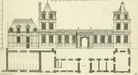 An illustration from Petit uvre d'architecture de Jean Marot, architecte et graveur, ou, Recueil des plans, elevations & coupes de divers anciens edifices de Paris, & de la sépulture des Valois, à S. Denis, avec diverses suites de tombeaux, epitaphes, chapelles, retables d'autels, tabernacles, portes cocheres & autres, &c. & plusieurs petits temples dans le goût antique, qui n'ont jamais paru (1764)