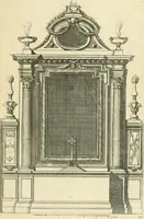 An illustration from Petit uvre d'architecture de Jean Marot, architecte et graveur, ou, Recueil des plans, elevations & coupes de divers anciens edifices de Paris, & de la sépulture des Valois, à S. Denis, avec diverses suites de tombeaux, epitaphes, chapelles, retables d'autels, tabernacles, portes cocheres & autres, &c. & plusieurs petits temples dans le goût antique, qui n'ont jamais paru (1764)