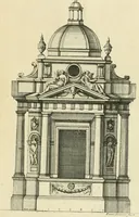 An illustration from Petit uvre d'architecture de Jean Marot, architecte et graveur, ou, Recueil des plans, elevations & coupes de divers anciens edifices de Paris, & de la sépulture des Valois, à S. Denis, avec diverses suites de tombeaux, epitaphes, chapelles, retables d'autels, tabernacles, portes cocheres & autres, &c. & plusieurs petits temples dans le goût antique, qui n'ont jamais paru (1764)