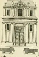 An illustration from Petit uvre d'architecture de Jean Marot, architecte et graveur, ou, Recueil des plans, elevations & coupes de divers anciens edifices de Paris, & de la sépulture des Valois, à S. Denis, avec diverses suites de tombeaux, epitaphes, chapelles, retables d'autels, tabernacles, portes cocheres & autres, &c. & plusieurs petits temples dans le goût antique, qui n'ont jamais paru (1764)