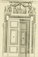 An illustration from Petit uvre d'architecture de Jean Marot, architecte et graveur, ou, Recueil des plans, elevations & coupes de divers anciens edifices de Paris, & de la sépulture des Valois, à S. Denis, avec diverses suites de tombeaux, epitaphes, chapelles, retables d'autels, tabernacles, portes cocheres & autres, &c. & plusieurs petits temples dans le goût antique, qui n'ont jamais paru (1764)