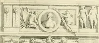 An illustration from Petit uvre d'architecture de Jean Marot, architecte et graveur, ou, Recueil des plans, elevations & coupes de divers anciens edifices de Paris, & de la sépulture des Valois, à S. Denis, avec diverses suites de tombeaux, epitaphes, chapelles, retables d'autels, tabernacles, portes cocheres & autres, &c. & plusieurs petits temples dans le goût antique, qui n'ont jamais paru (1764)