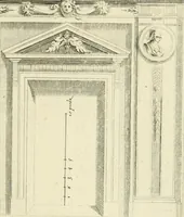An illustration from Petit uvre d'architecture de Jean Marot, architecte et graveur, ou, Recueil des plans, elevations & coupes de divers anciens edifices de Paris, & de la sépulture des Valois, à S. Denis, avec diverses suites de tombeaux, epitaphes, chapelles, retables d'autels, tabernacles, portes cocheres & autres, &c. & plusieurs petits temples dans le goût antique, qui n'ont jamais paru (1764)